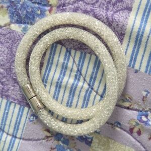 Elegant Silver-Tone Stardust Double Bracelet/ Necklace